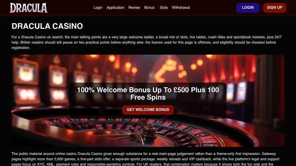 Aperçu du site Dracula Casino